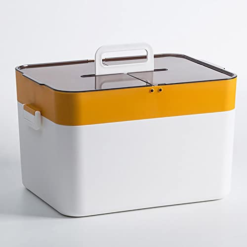 Lihaian Medizinbox Hausapotheke Box Tragbare Plastik Erste Hilfe Box, Aufbewahrung Großer Medizinschränke Medizinkoffer Doppelschichtiger Aufbewahrungskoffer für zu Hause (Gelb)