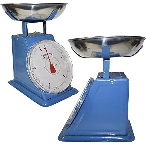 Bilancia meccanica da cucina blu per pesare cibi pietanze alimenti farina portata fino 5kg in acciaio-blu