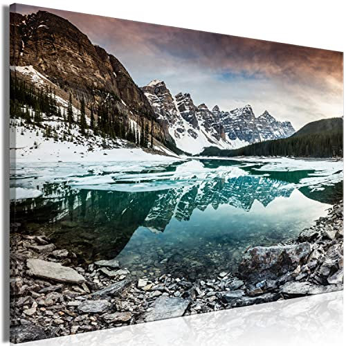 murando - Akustikbild Landschaft Bilder Akustikschaum Hochleistungsschallabsorber Schallschutz Leinwand 1 tlg Wandbild Raumakustik Schalldämmung Winter Natur Gebirge See Schnee