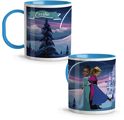 LolaPix Taza Disney. Personalizada con Foto y Nombre. Tazas Infantiles plástico. 330 ml. Tazas Originales. Vasos Niños. Regalos Originales. ELSA Y ANA