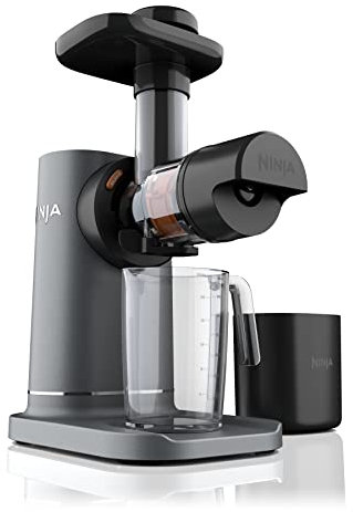 NINJA, Exprimidor de Prensa en Frío NeverClog, Control Total de Pulpa, Velocidad Lenta, Eléctrico, 2 Funciones, Incluye Bandeja, Jarra de 24 Oz y Contenedor de 36 Oz, Color Carbón, JC151