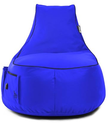 BuBiBag Gaming Sitzsack zum Zocken mit -Anschluss & Taschen, Halterung, Gamer Sessel für Kinder und Erwachsene, Beanbag Indoor und Outdoor - JokerBag (Blau)