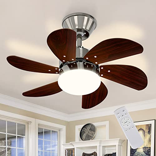 Homefire Ventilador de techo con luz y mando a distancia Silencioso - Lámpara de techo Salón 6 aspas Ø75 cm Ventilador de techo Verano/Invierno Para Dormitorio Cocina Comedor/Cromo