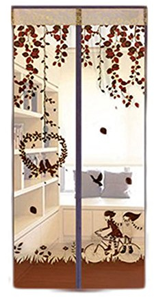 Magnetic Fly Screens Automatically Mosquito Mesh Curtain for Doors Keep Insects Out Mosquito Door Screen Without Drilling (Brown car)
