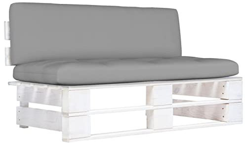 Tidyard Garten Mittelsofa Gartensofa mit Kissen Sofa Lounge Einzelsofa Gartenmöbel Loungesofa Weiß Imprägniertes Kiefernholz