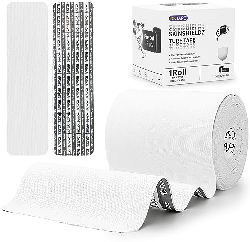 OK TAPE Turf Tape Fußball, extra breites Rasentape für Rasenverbrennung, weißes Kinesiologie-Tape, wasserdicht, langlebig und super klebrig, 10,2 cm x 6,4 m (10,2 x 40 cm/16 Stück)