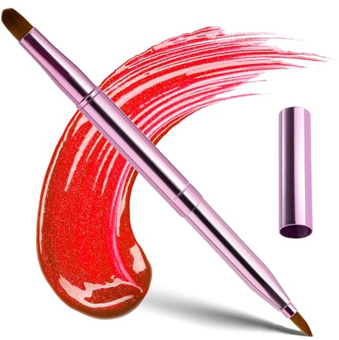 Pinceau de maquillage rétractable portable à double extrémité pour rouge à lèvres brillant pinceaux de maquillage anti-cernes pinceaux contour des lèvres outil de maquillage (rose)
