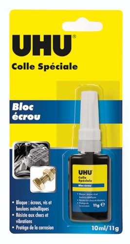 UHU Colle Spéciale - Bloc Écrou - Empêche Le Desserrage Des Écrous - Spécial Métal - Frein Filet Universel - Haute Résistance - Tube 11 g