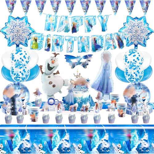 74 Stück Geburtstagsparty Deko 3 4 5 6 7 Jahre, Blau Geburtstagsdeko Geschirr, Partygeschirr Set, Happy Birthday Girlande Tortendeko Luftballons Tischdecke Pappteller