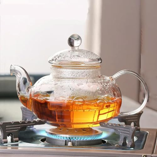 OPica Théière en Verre résistant à la Chaleur, théière de Style Japonais Transparent avec infuseur pour Fleurs, thé Puer Chinois, Bouilloire à thé Portable 400-1000ml