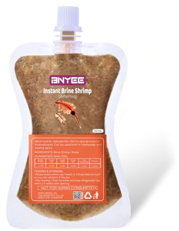 BNYEE Instant Fish Food - Non-Living Adult Brine Shrimp for Fry/Larvae, Small Fish, Corals, Jellyfish, Seahorses & Invertebrates
