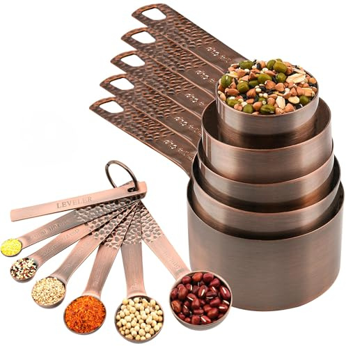 Smithcraft Measuring Cups and Spoons Set 12, Copper Measuring Cups and Spoons Set, Stainless Steel Measuring Cups and Spoons Set, 5 Measure Cups & 6 Measuring Spoons w/Leveler for Kitchen&Baking