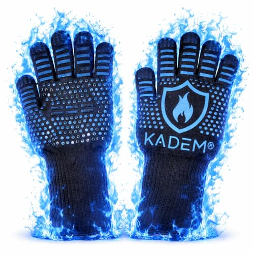 Unisex Aramid Backofenhandschuhe Grillhandschuhe Hitzebeständig bis 800 °C | Ofenhandschuhe Kochhandschuhe | feuerfest rutschfest | Blau L/XL