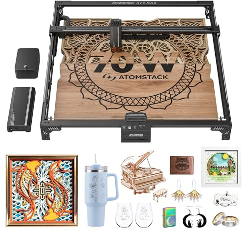 ATOMSTACK A70 Pro Laser Graviermaschine und laser Cutter 70W mit 60L/min Air Assist, Automatischer Flammenalarm, intelligente Kühlung, Doppel Wellenantrieb, Offline-Gravur,große Gravurfläche 400*500mm