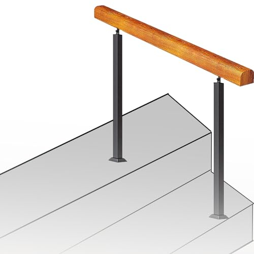 Geländer Treppe Außen Handlauf Holz Halterung für Innen Treppe Pool/Aussen Treppengeländer Eingangsgeländer mit Verstellbare Pfosten Aus Schwarzem Schmiedeeisen (x2) (Size : 90cm/35)