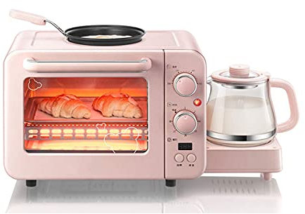 Máquina de desayuno Máquina de desayuno multifuncional, Mini horno eléctrico, Freír/Hornear/Cocinar Máquina de desayuno de acero inoxidable 3 en 1, Rápido/Delicioso/Conveniente, Pan de café con leche