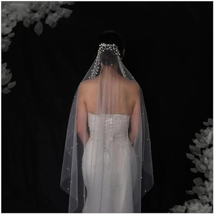 esmen Schleier 3 Meter Langer Hochzeitsschleier, weicher Tüll-Perlenschleier, einlagiger Kathedralenschleier mit Schnittkante und Kamm, geeignet für Hochzeiten, Fotostudio-Aufnahmen Braut Kopfschmuck