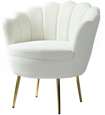 HULALA HOME Sessel aus Samt mit Dicker Rückenlehne, moderner Loungesessel mit goldenen Beinen, bequemer Armlehnensessel für Wohnzimmer, Schlafzimmer und Esszimmerstuhl, Weiß