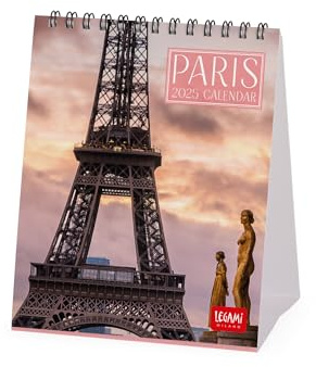 Legami - Calendrier de table 2025, calendrier 12 x 14,5 cm, 12 mois et planificateur annuel 2026, 6 langues, signes du zodiaque et jours fériés internationaux, Paris