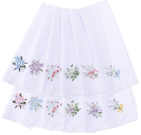 12 Stück Florale Stofftaschentücher Damen, Baumwolle, Vintage-Blumen-Taschentuch, Bestickte Taschentücher für Hochzeitsfeier