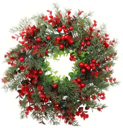 Milageto Couronne de Noël à Baies Rouges, Décoration de Noël, Couronne de Porte de Noël, Polyvalente, Intérieur/Extérieur, 45 cm