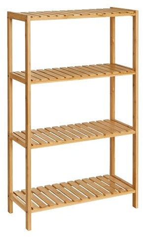 SONGMICS Badezimmerregal, Badregal, Küchenregal, Schuhregal mit 4 Ebenen, Standregal aus Bambus, 26 x 60 x 100 cm, für Bad, Wohnzimmer, Flur, Küche, naturbeige BCB034Y01