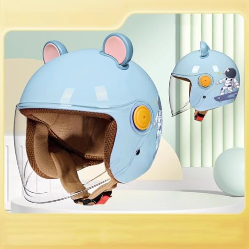 Kinder-Motorradhelm im Cartoon-Stil, offener Helm mit Visier, Halbhelm, Leichter Roller-Moped-Jethelm, Jungen und Mädchen ECE-geprüft E,45-55CM