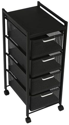 Black Metal Mesh Rolling Free Standing Kitchen Bathroom Office Utility Cart Organiser Tidy Trolley With Wheels In 3 Sizes (4 Tier)