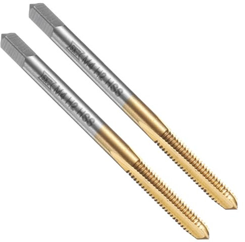 sourcing map 2pcs Straight Flute Thread Tap, M4 x 0.7 Metric Titanium Coated Screw Threading Tapping Tool Thread Milling Machine Taps, High-Speed Steel 6542 (HSS 6542)