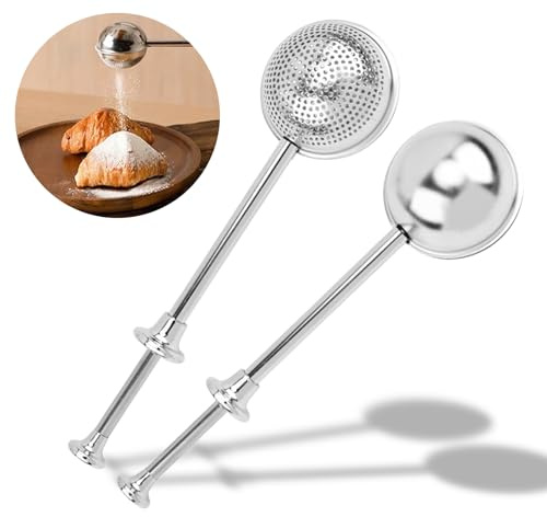 2 Pcs Stainless Steel Loose Leaf Tea Infuser with Retractable Long Handle, Sugar Flour Sifters Powdered Shaker, Dual Leak for Tea Leaf, Baking, and Cooking