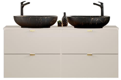 Lomadox Lavabo doppio bagno 120 cm in cashmere opaco, DURANGO-56, 4 cassetti, lavabo in ceramica