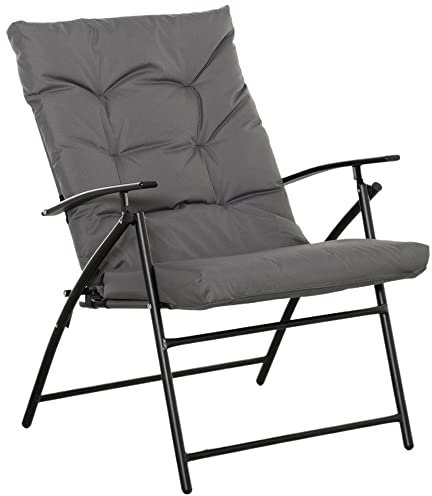 Outsunny Chaise de Camping Chaise de pêche Pliante et Portable, Dossier Haut, Coussin rembourré et Amovible, pour randonnée, pêche, Plage et Pique-Nique, 65 x 65 x 94 cm, Gris