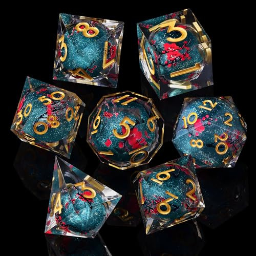 ORUZA 7 Stück Polyedrische DND Würfel Set, Liquid Core D&D Würfel D4 D6 D8 D10 D12 D20 D% Treibsand Spielwürfel für Dungeons and Dragons RPG MTG Pathfinder Rollenspiele