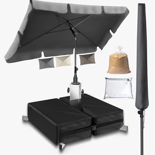 4smile Sonnenschirm rechteckig 200x125cm + Sonnenschirmständer + Schirmhülle - Sonnenschutz Balkon Set 3-teilig, Sonnenschirm Balkon mit Ständer - Balkonschirm knickbar höhenverstellbar
