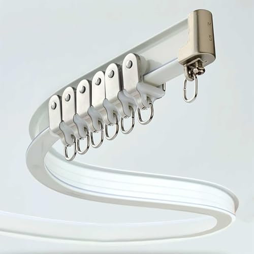Biegbare Vorhangschiene Flexibel und Gebogene Gardinenstange aus Aluminium Vorhangschiene 1-läufig for Fenster Dusch Raumteiler(2.4m(7.9ft))