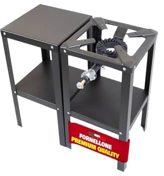 MOHOME Fornellone a Gas Esterno Premium Quality Made in Italy Ferro Resistente Portatile 40 x 80 x 80 cm Bruciatore Ghisa Regolatore 4 Piedi con Banchetto Supporto Pentole Campeggio Pic Nic Outdoor