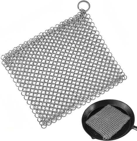 Voarge Nettoyant pour fonte, 17,5 x 17,5 cm, en acier inoxydable, pour tous les types de poêles à frire, poêles en fonte, barbecues et fours hollandais