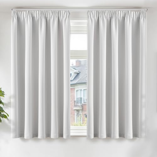 TOPICK Gardinen Vorhänge Verdunklungsvorhänge H145xB140 2er Set Grau-weiß | Gardinen mit Kräuselband Schlafzimmer für Schienensystem Vorhänge Blickdicht Wohnzimmer Blackout Curtains Fenstervorhang