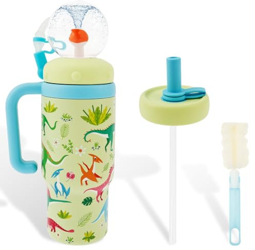 Gobelet de fontaine en acier inoxydable avec poignée - 710 ml - Gobelet baleine anti-fuite avec couvercle anse et paille - Jolie gourde pour enfants, adolescents et adultes