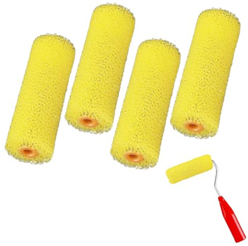 4 Pcs Paint Roller Cover Nap 4 Inch Mini Resilient Sponge Brush Texture Sponge Paint Roller Cover for Household Wall Painting Treatment,Paint Roller Cleaner,Plaster Roller