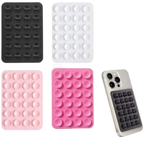 GNALIA 4 Ventosas Móviles (Negro/Blanco/Rosa Fuerte/Rosa Claro), Soporte Adhesivo Para Selfies Y Videos, Tamaño Estándar