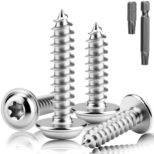 XRXYMQ 110 stycken plåtskruvar rostfritt stål M4 x 20 mm tallrikshuvud träskruvar Torx A2 V2A självgängande skruvar helgängade platta huvudskruvar med bit linshuvudskruvar för möbelmontering