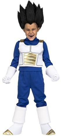 My Other Me Vegeta Kinderkostüm mit T-Shirt, Weste, Hose, Handschuhe und Stiefelstulpen in Blau und Weiß, Größe 10-12 Jahre. Perfekt, um Ihre Saiyan-Kraft in jeder Schlacht zu entfesseln