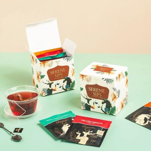 TENLITE Serene Sips Assorted Pyramid Tea Bags Gift Set – 10 Premium Herbal, Green & Black Teas – Wellness Infusions with Whole Leaf Ingredients – Luxury Tea Sampler Box for Relaxation & Gifting