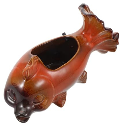 BESPORTBLE Statue de Poisson Koi Céramique Fontaine Éclaboussante pour Jardin Extérieur Sculpture Carpe Japonaise pour Déco Bassin et Patio Élément Eau Décoratif pour Aquarium et Paysage