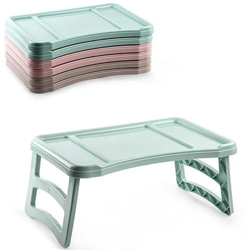 1 x Random Foldable Bed & Sofa Tray Table | Adjustable Plastic Laptop Desk – 3 Colors Available (Mint Green, Pink, Taupe) | Portable, Space-Saving Design, Easy Storage