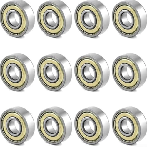 Juego de rodamientos de bolas 608 ZZ de metal con doble blindaje en miniatura, 12 o 24 piezas para patinetas, scooters, equipos de patines en línea (12 piezas)