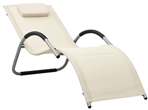 ZQQLVOO Sonnenliege aus Aluminium mit Textilene Bezug in Creme und Grau, Wetterfester Liegestuhl mit Kissen für Garten und Strand, Robustes Gestell aus Stahl und Aluminium, Langlebig