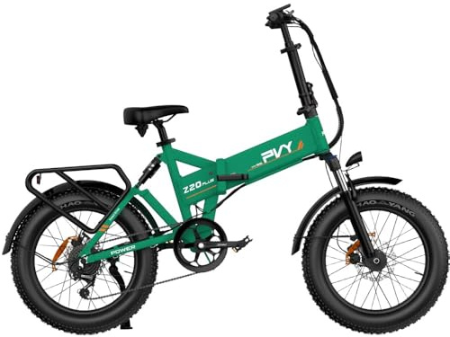 E-Bike Klapprad Elektrofahrrad mit 20 zoll Fatbike, 48v 16,5ah Akku 80-120km Reichweite, 250w Motor 80 nm Drehmoment, 7-Gang Hydraulische Bremsen, Dreifach-Federung, Inkl. Gepäckträger - Grün