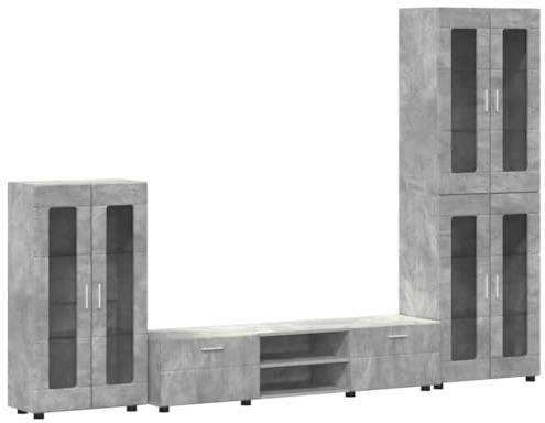 XHNIFBN 3-teiliges TV-Schrankset Florin, Wohnwand mit Highboard, Sideboard und TV-Lowboard, Stauraummöbel aus Holzwerkstoff in Beton Grau Optik, für Wohnzimmer